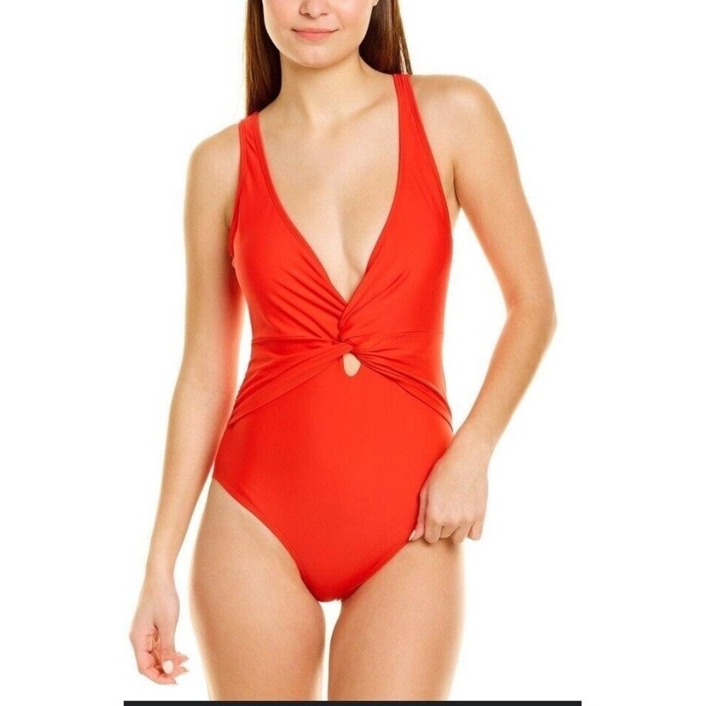 Nicole Miller One Piece Swimsuit Medium?? Red Bathing Suit Baywatch Plunge Beach